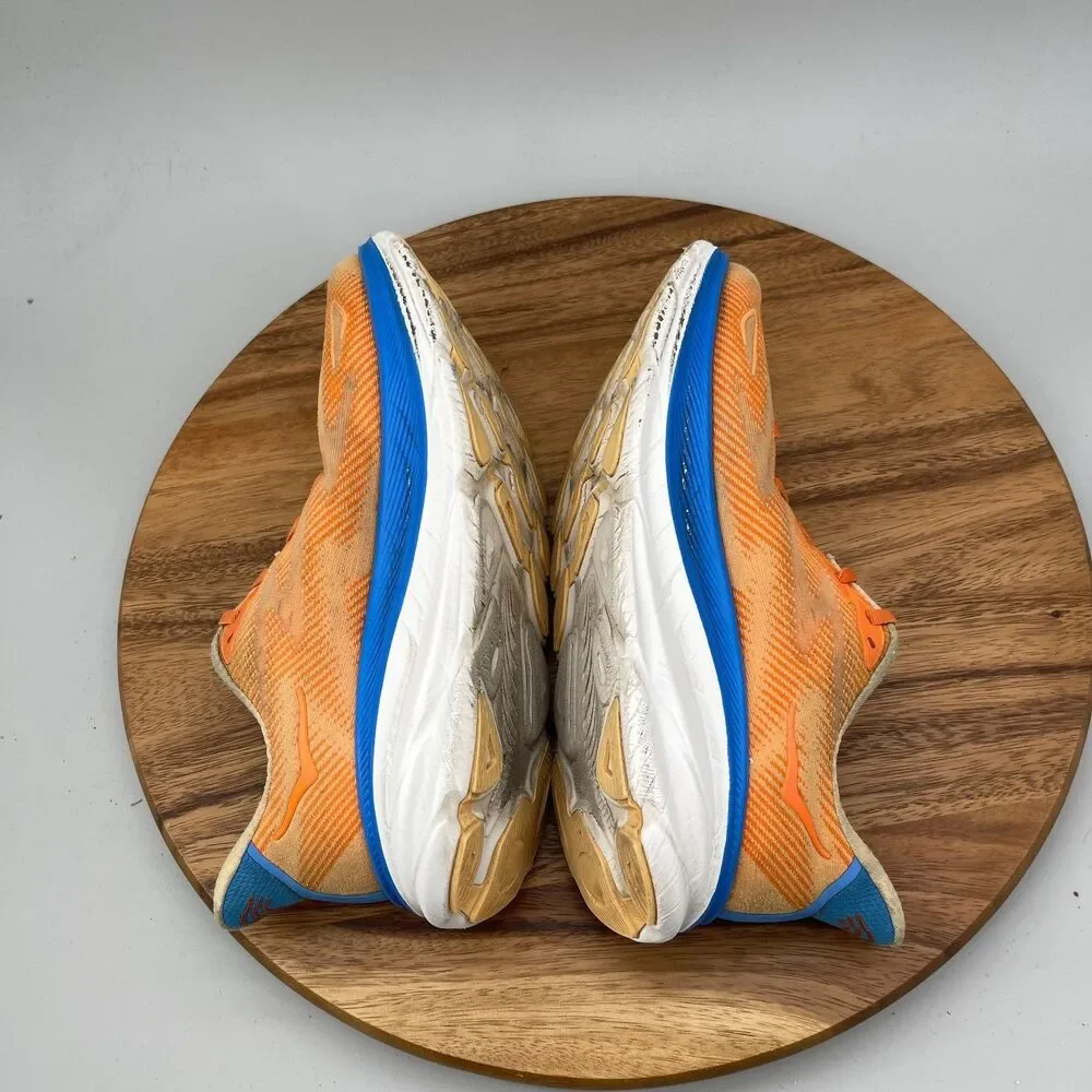 Hoka One One Clifton 9 Shoes Mens Size 9.5 2E Orange Running Comfort Walking Gym